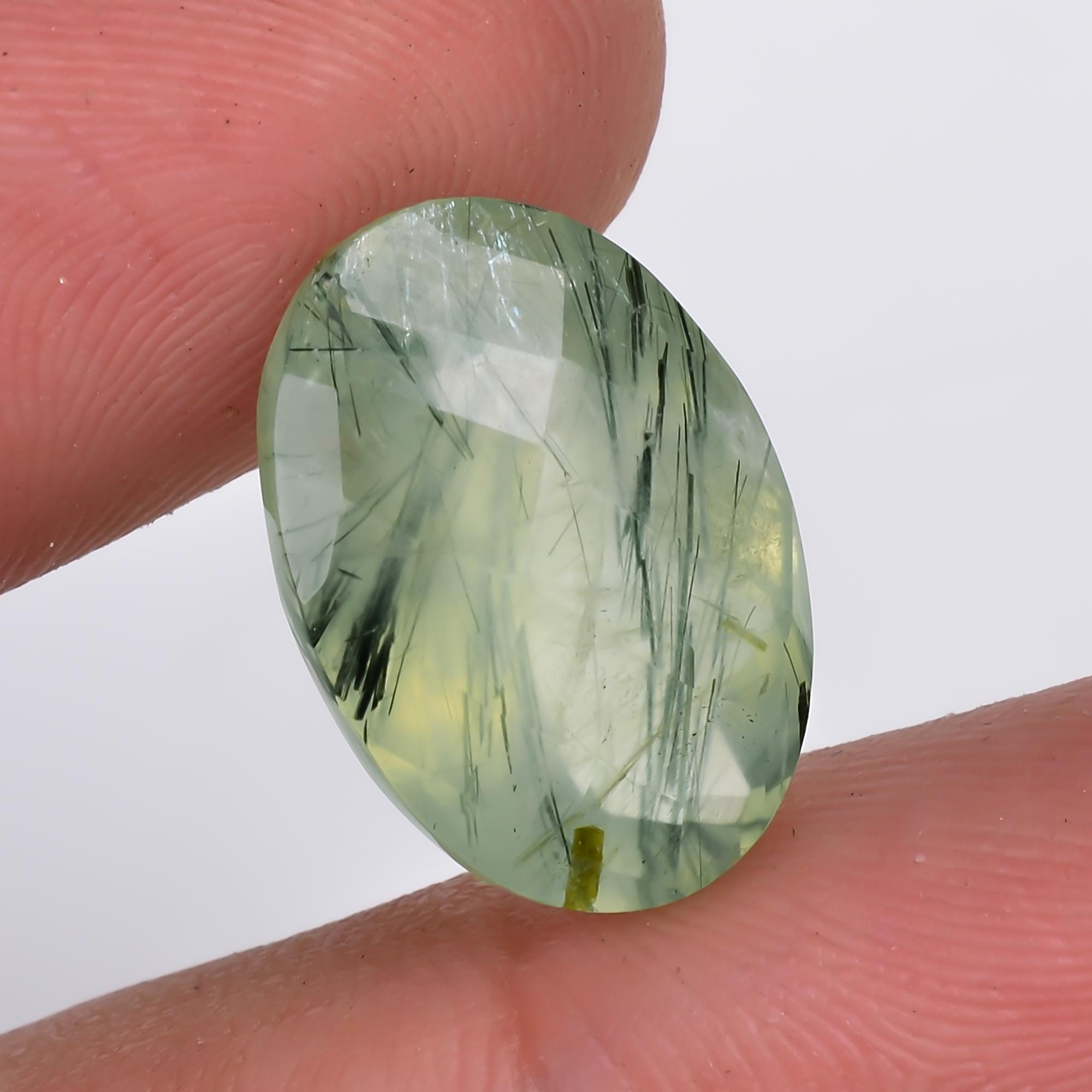 prehnite with epidote natural oval shape faceted loose gemstone